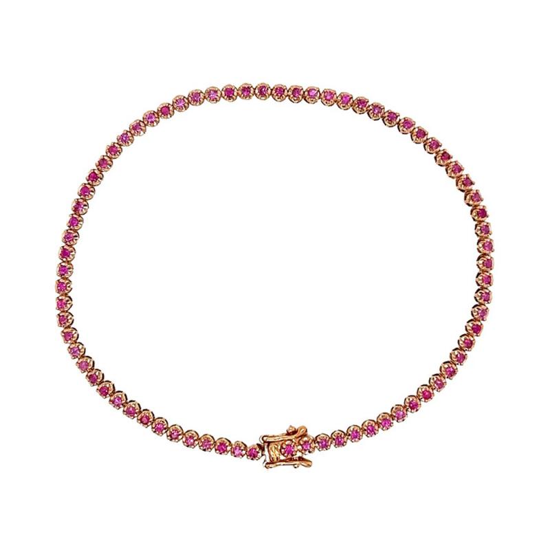 Natural Round Cut Pink Sapphire Tennis Bracelet in 14K Rose Gold