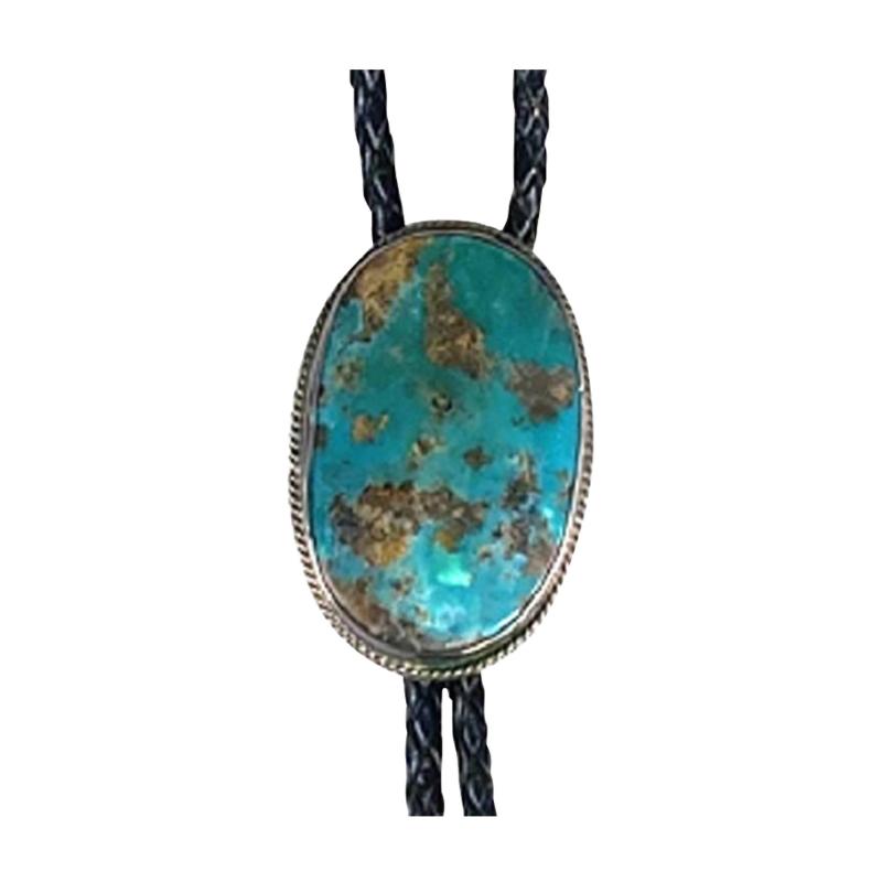 Navajo Dine bolo with large turquoise stone and silver tips