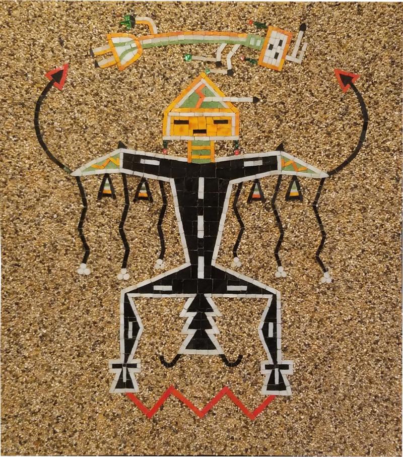 Navajo Sand Painting Mosaic Art Wall Panel of Father Sky 1960s