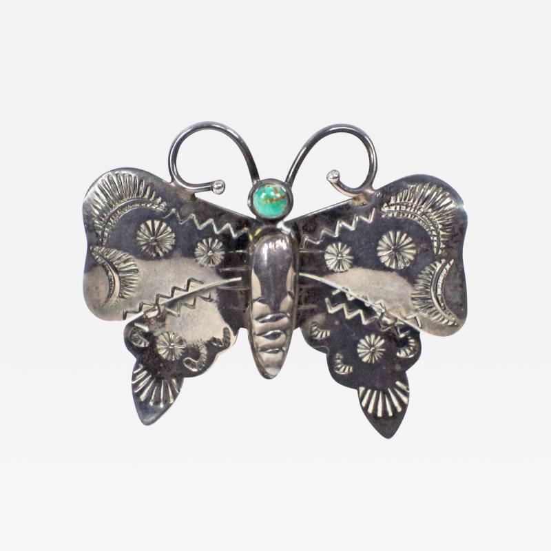 Navajo silver and turquoise butterfly pin