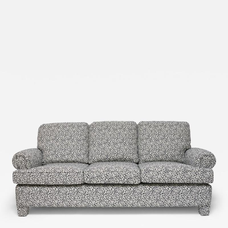 Navy blue and off white panther fabric sofa 1960s