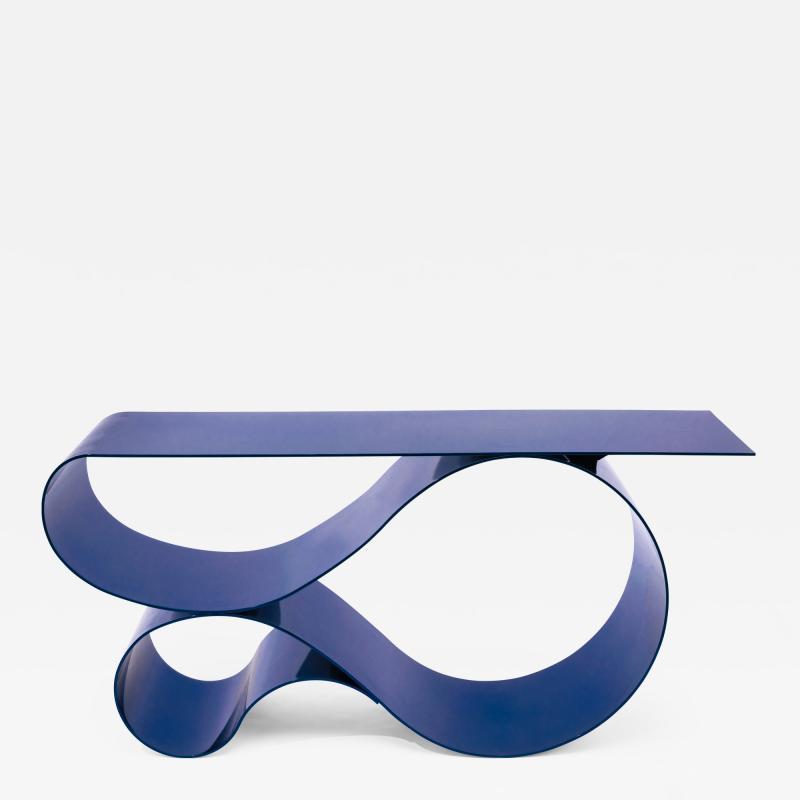 Neal Aronowitz Whorl Console in Blue Powder Coated Aluminum by Neal Aronowitz