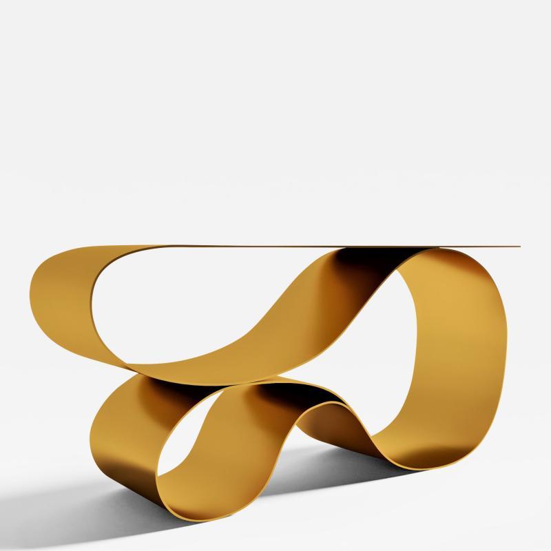 Neal Aronowitz Whorl Console in Gold Powdercoat Aluminum by Neal Aronowitz