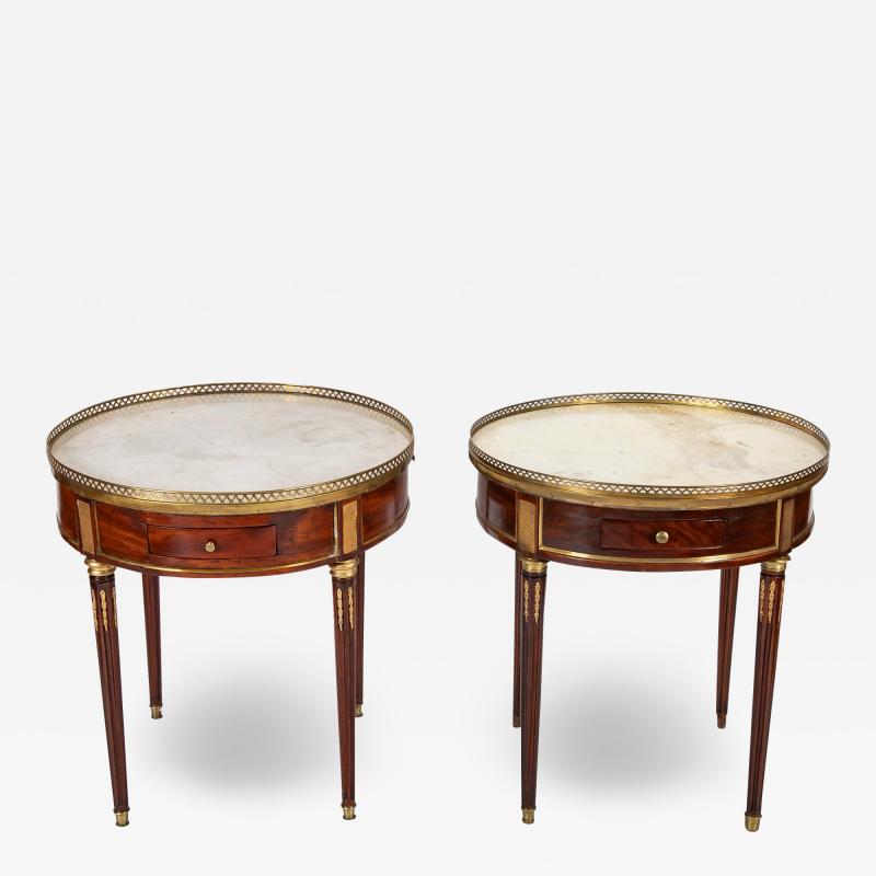 Near Pair of French Louis XVI Marble Top Bouillotte Tables