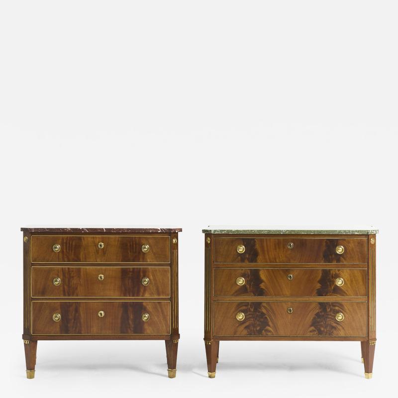 Near Pair of Marble Top Chests of Drawers