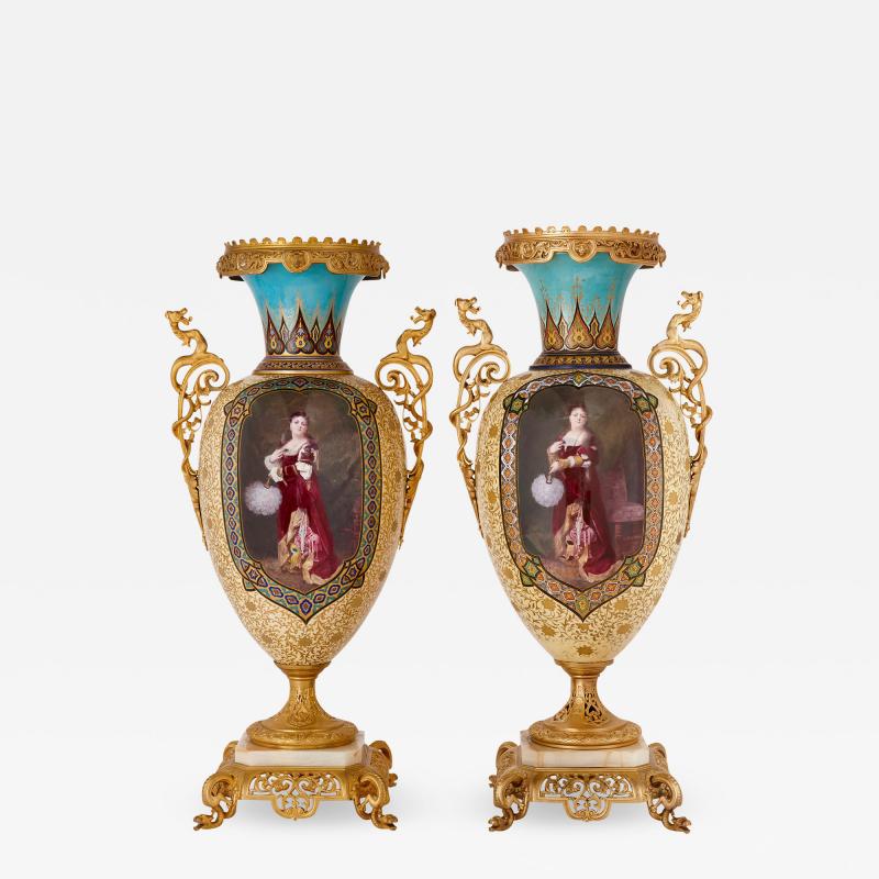 Near pair of porcelain vases with Chinoiserie detailing