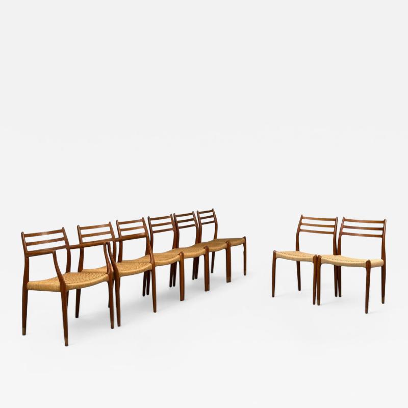 Neils O M ller Danish Papercord Teak Dining Chairs Denmark 1950s