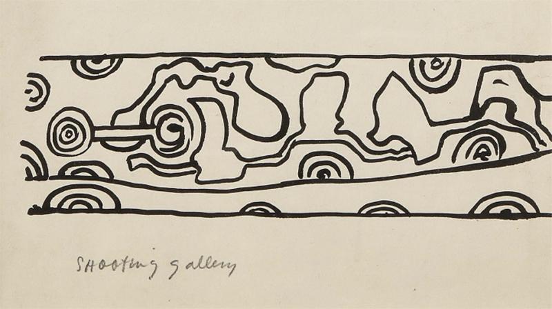 Nell Blaine Nell Blaine Black White Ink Drawing on Paper Shooting Gallery 