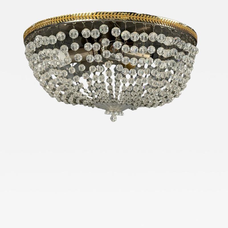 Neoclassical Basket Flush Mount Ceiling Light Bronze Crystal France 20th c 