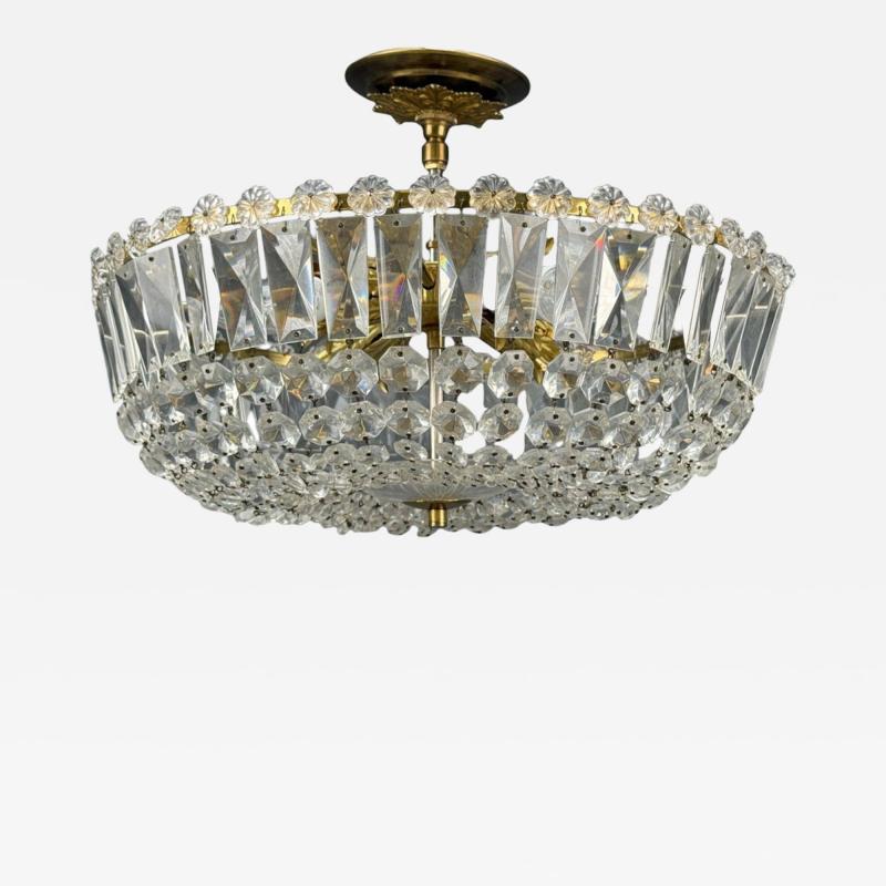 Neoclassical Basket Pendant Light Bronze Crystal France 20th c 