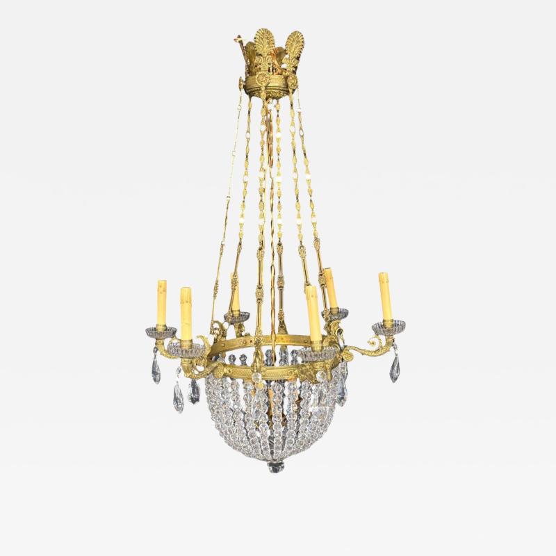 Neoclassical Bronze Crystal Nine Light Chandelier France 19th c 