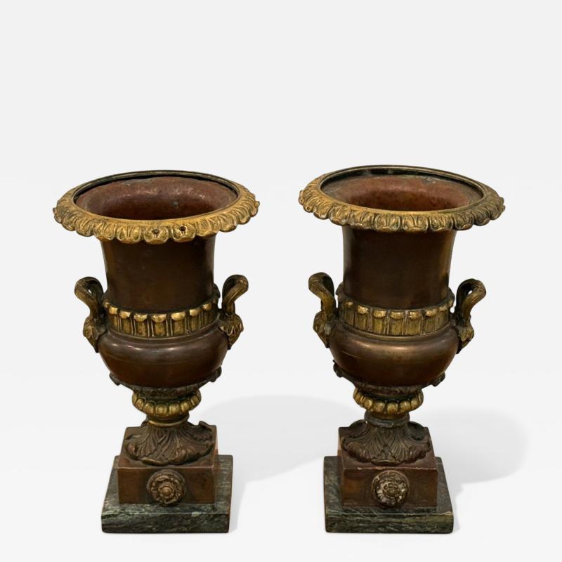 Neoclassical Bronze Marble Table Top Urns France 1920s