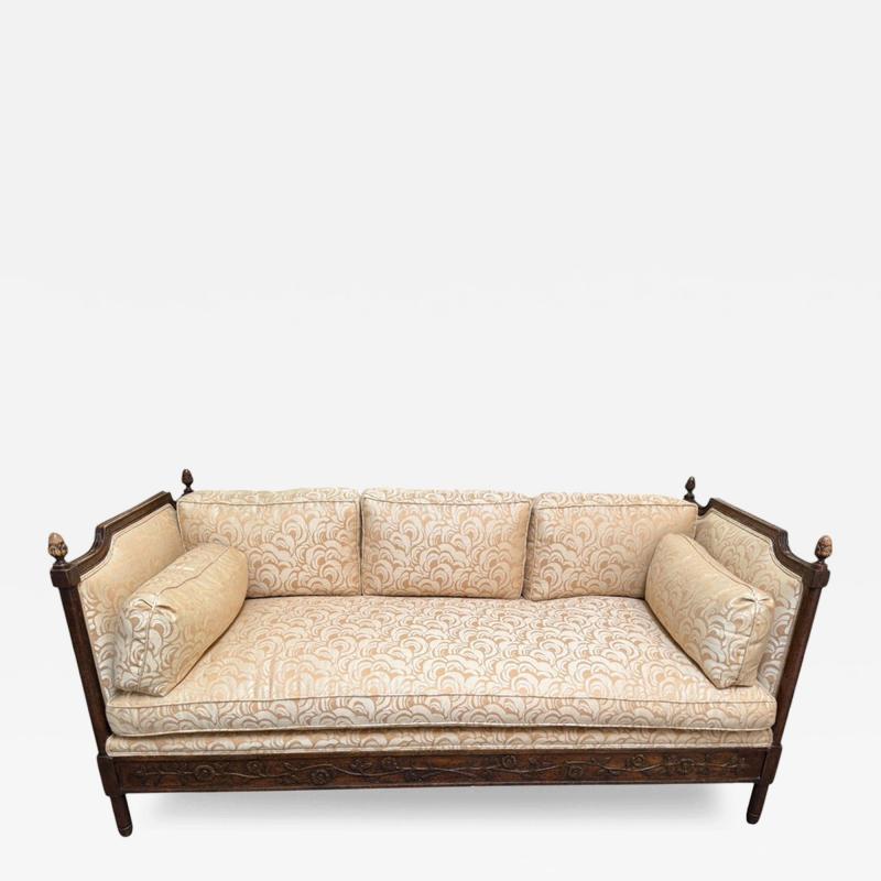 Neoclassical Carved Italian Walnut Daybed Sofa Settee