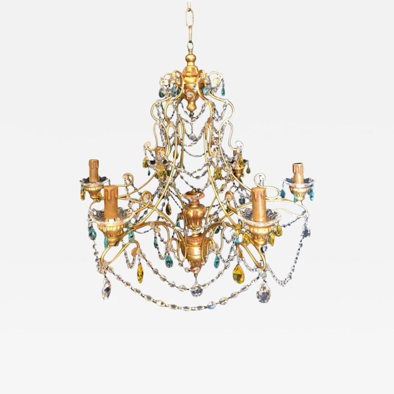 Neoclassical Handcrafted Italian Gilt Metal and Crystal Chandelier by Alba Lamp