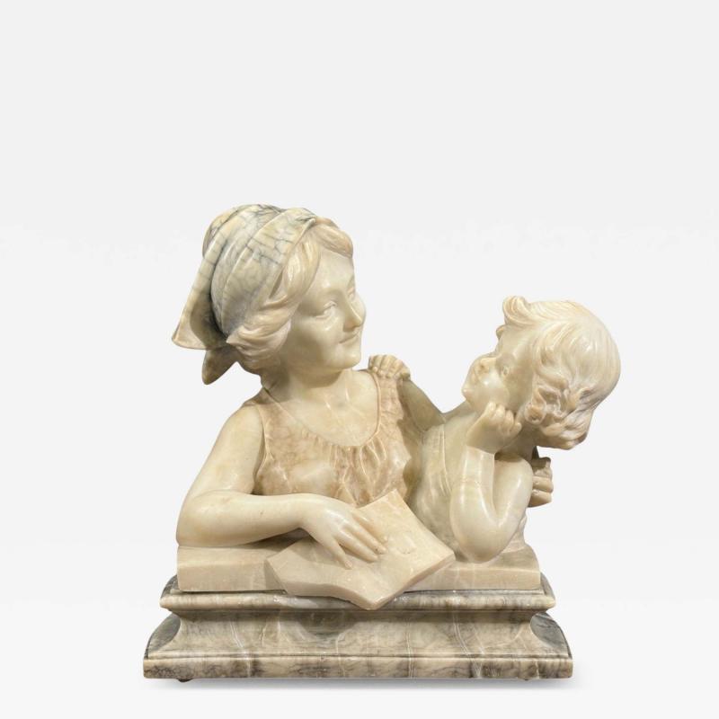 Neoclassical Marble Statue Mother and Daughter France 1910s
