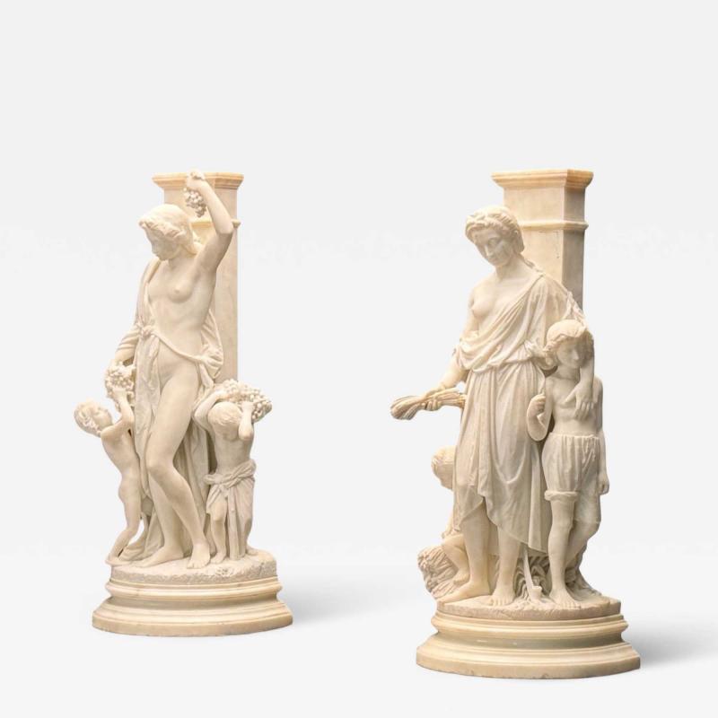Neoclassical Mother and Children Marble Sculptures Italy 1920s