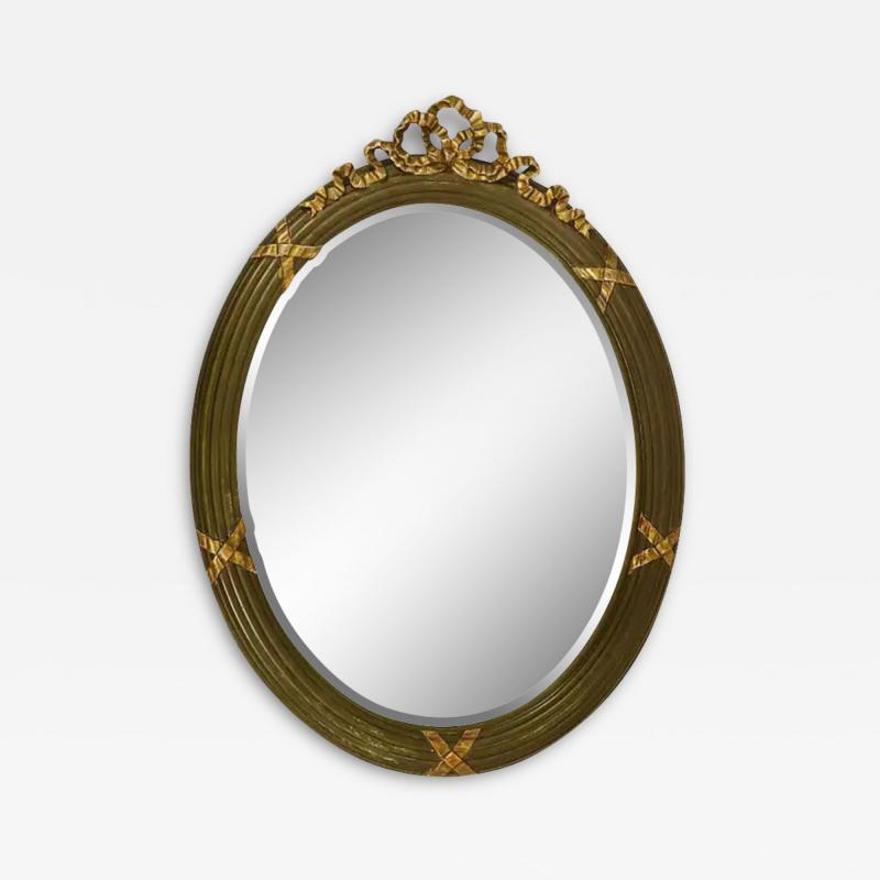 Neoclassical Oval Gilt Wood Gustavian Style Faceted Wall Mirror Italy 1900s