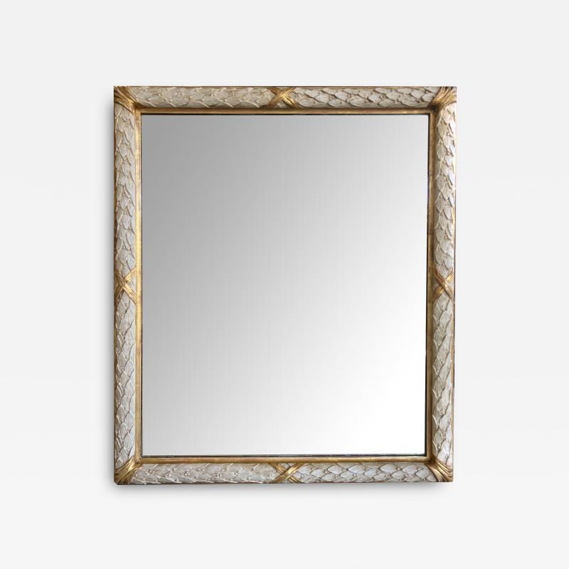 Neoclassical Revival Ivory Painted and Parcel gilt Carved Rectangular Mirror