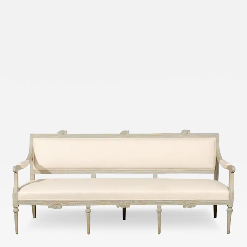 Neoclassical Revival Swedish Painted and Carved Upholstered Bench circa 1890