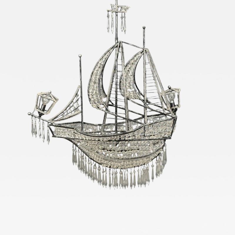 Neoclassical Style Large Sail Boat Chandelier Iron Crystal 2000s
