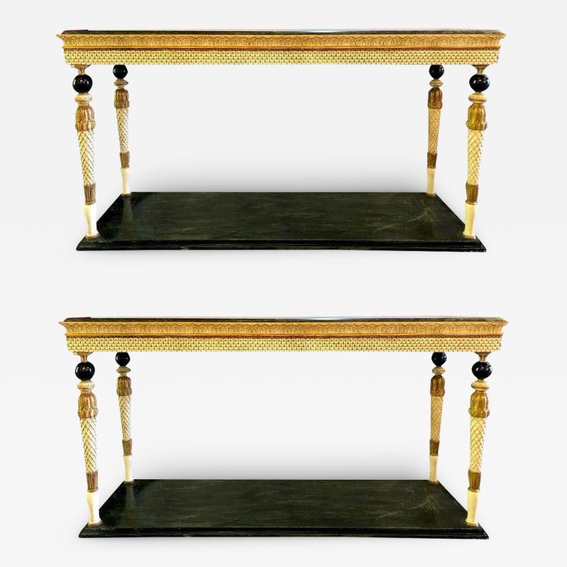 Neoclassical Style Marble Top Consoles Attributed to Maison Jansen a Pair