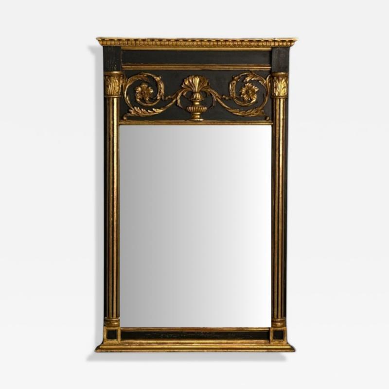 Neoclassical Style Trumeau Mirror Black Painted Wood Giltwood Italy 20th C 