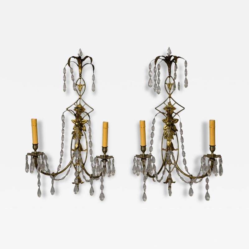Neoclassical Style Wall Sconces Bronze Crystal France 1950s