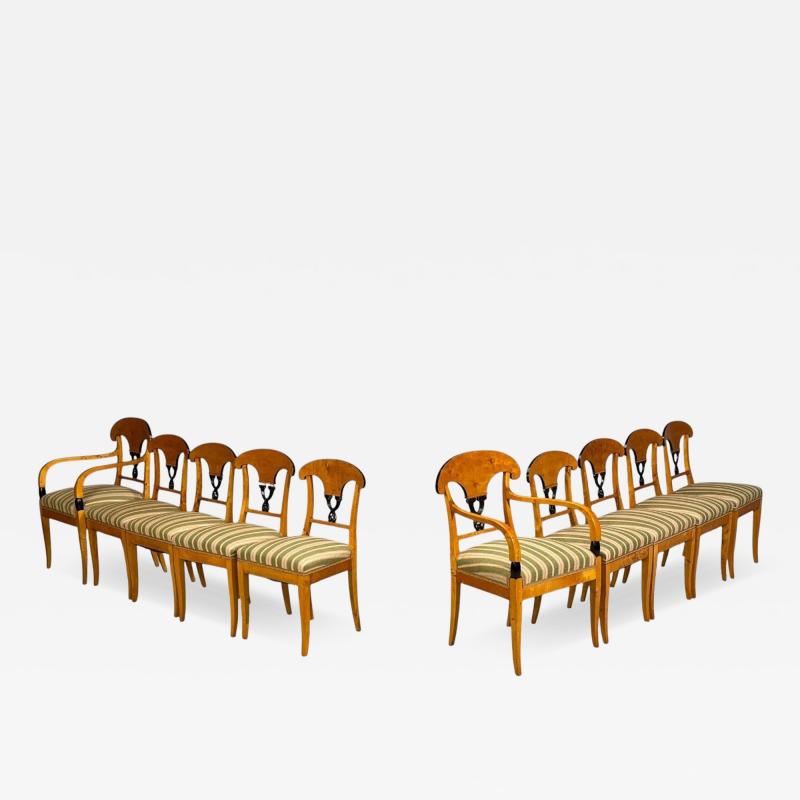 Neoclassical Ten Dining Chairs Ebonized Wood Beech Austria 1970s