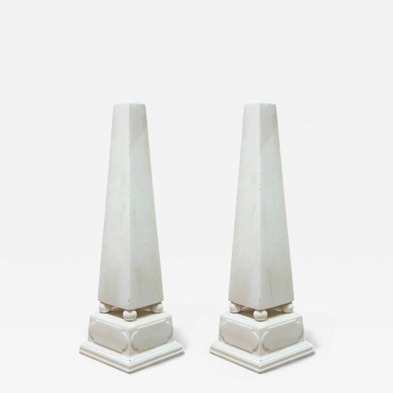 Neoclassical White Marble Obelisks on Pedestals France 1920s