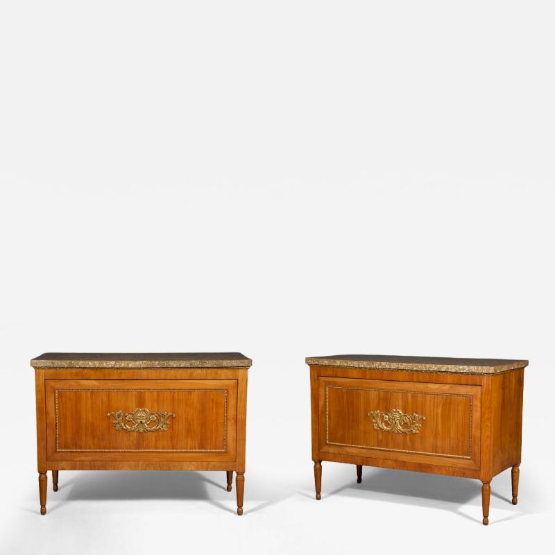 Neoclassical proportioned Lego di Cillegio and gilt wood mounted commodes