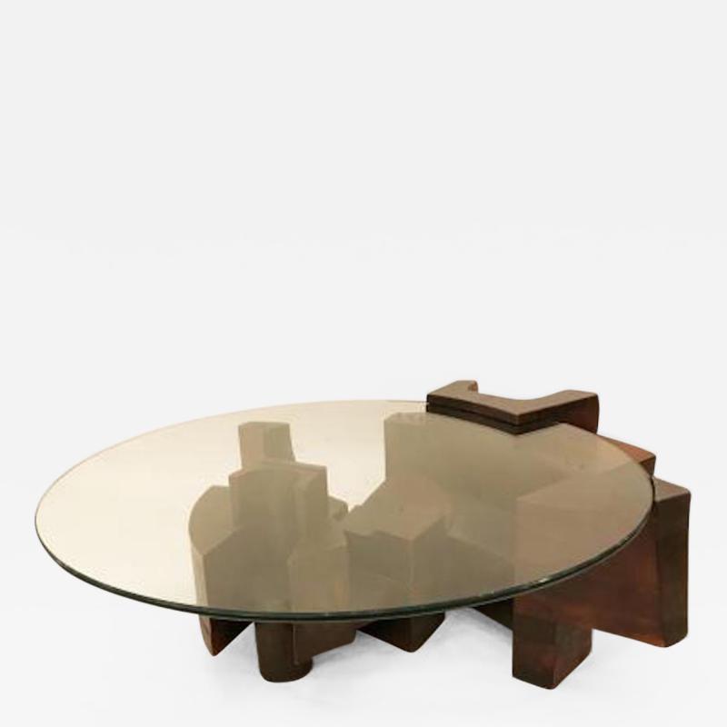 Nerone Ceccarelli Modernist Cocktail Table in Stained Wood and Glass by Nerone Ceccarelli