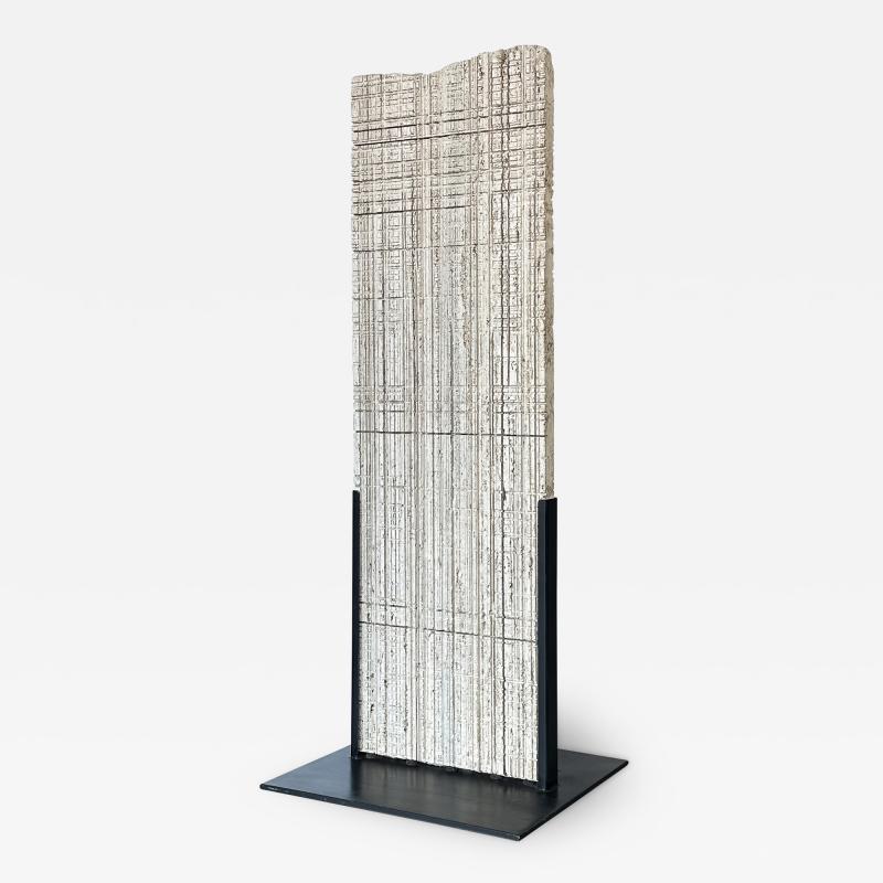 Nerone Patuzzi Italian Etched Travertine and Steel Floor Sculpture