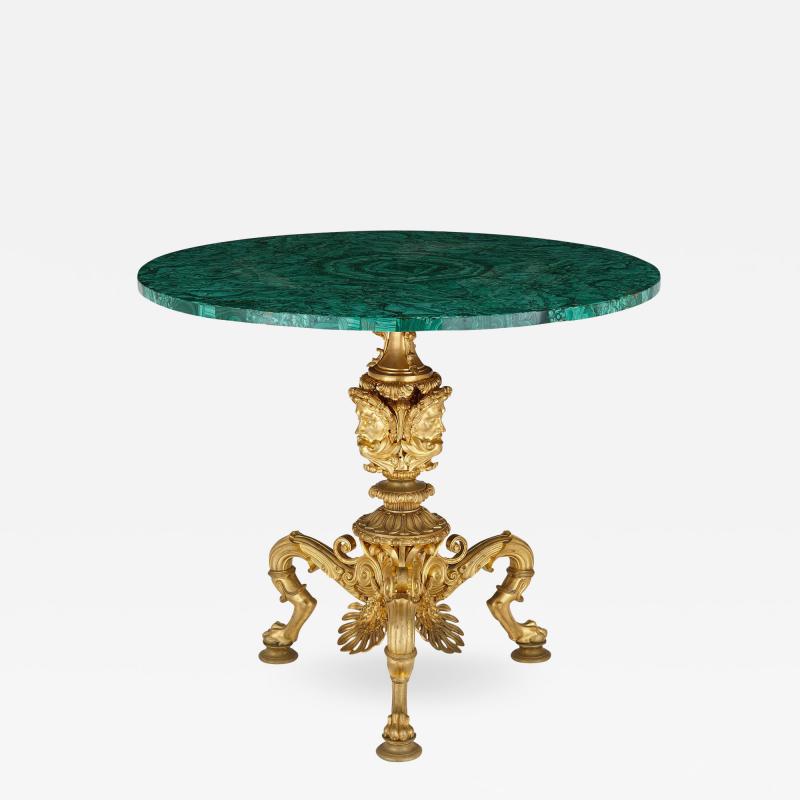 Nicholas I period Russian malachite side table with gilt bronze base