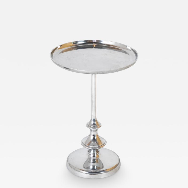 Nickel Plated Dish Top Pedestal Side Table