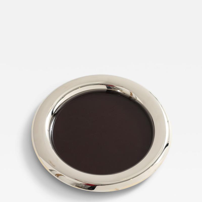 Nickel Plated Gold and Brown Enamel Serving Tray Italy c 1970