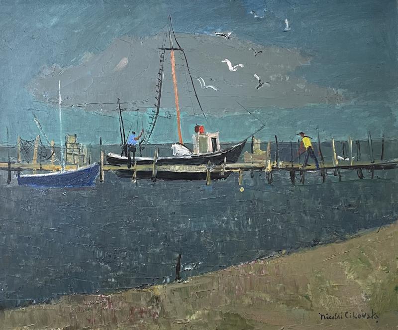 Nicolai Cikovsky Boats at Dock Montauk