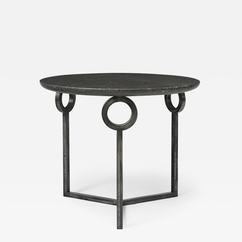 Nicolas Aubagnac ULYSSE GUERIDON Forged steel and Hainaut stone side table