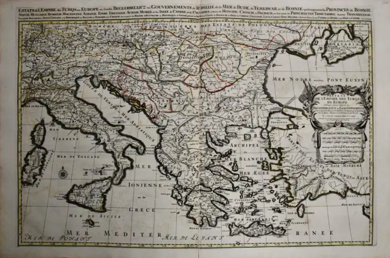 Nicolas Sanson Southern Eastern Europe A Large 17th C Hand colored Map by Sanson Jaillot