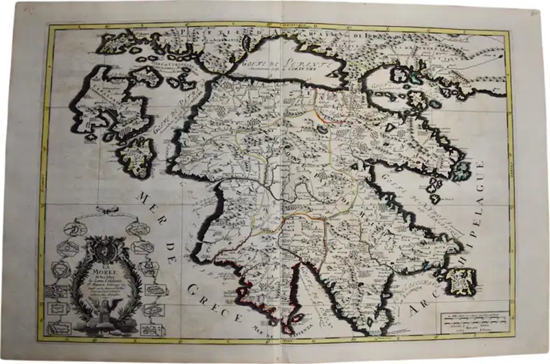 Nicolas Sanson Southern Greece A Large 17th C Hand colored Map by Sanson and Jaillot