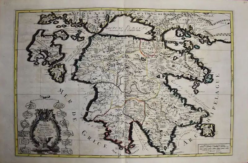 Nicolas Sanson Southern Greece A Large 17th Century Hand colored Map By Sanson and Jaillot