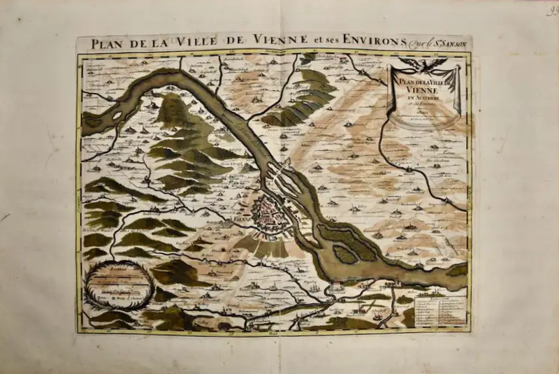 Nicolas Sanson Vienna Austria A Large 17th Century Hand colored Map by Sanson and Jaillot