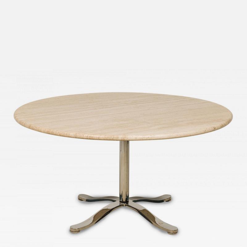 Nicos Zographos Mid Century American Circular Travertine and Steel Dining Table