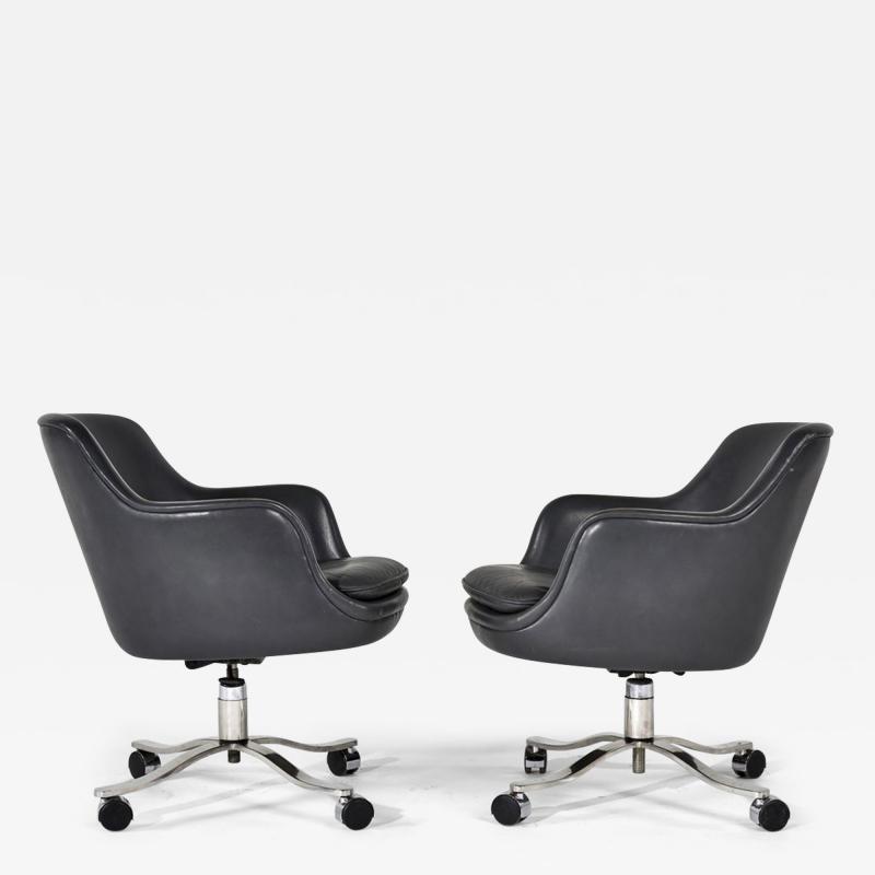 Nicos Zographos Nicos Zographos Gray Leather Office Desk Chairs 1980