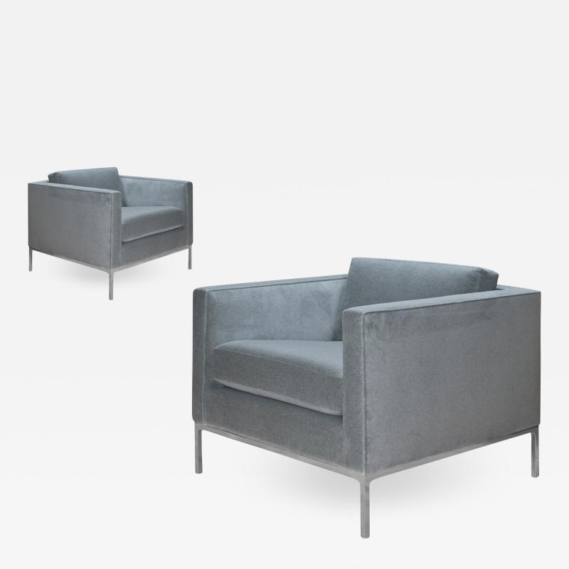 Nicos Zographos Nicos Zographos TA35 Club Chairs in Faux Mohair With Stainless Steel Bases Pair