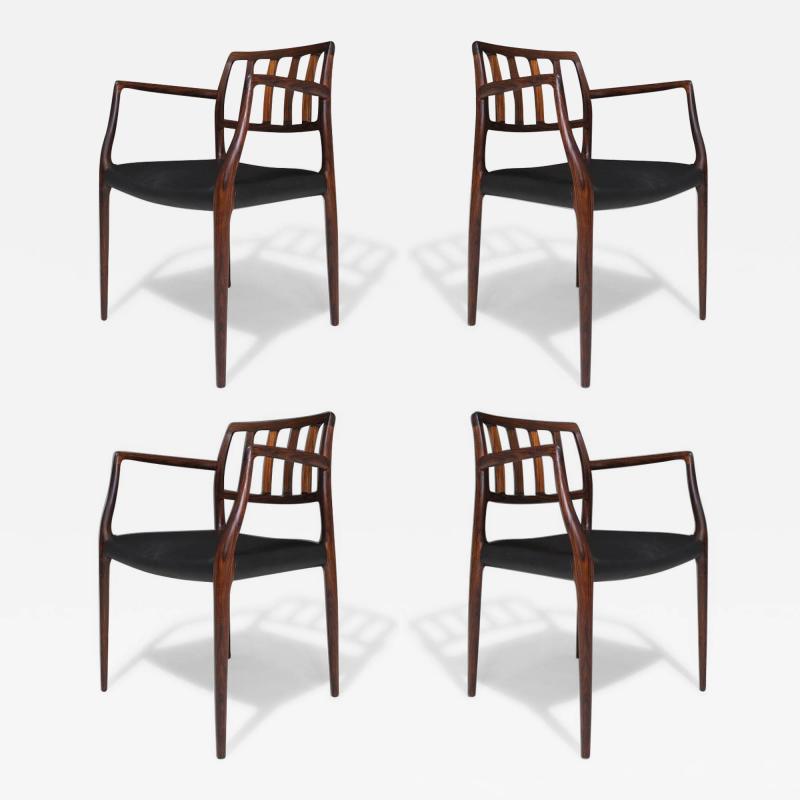 Niels Otto M ller Four 4 Niels O Moller Model 66 Rosewood and Leather Armchairs Restored