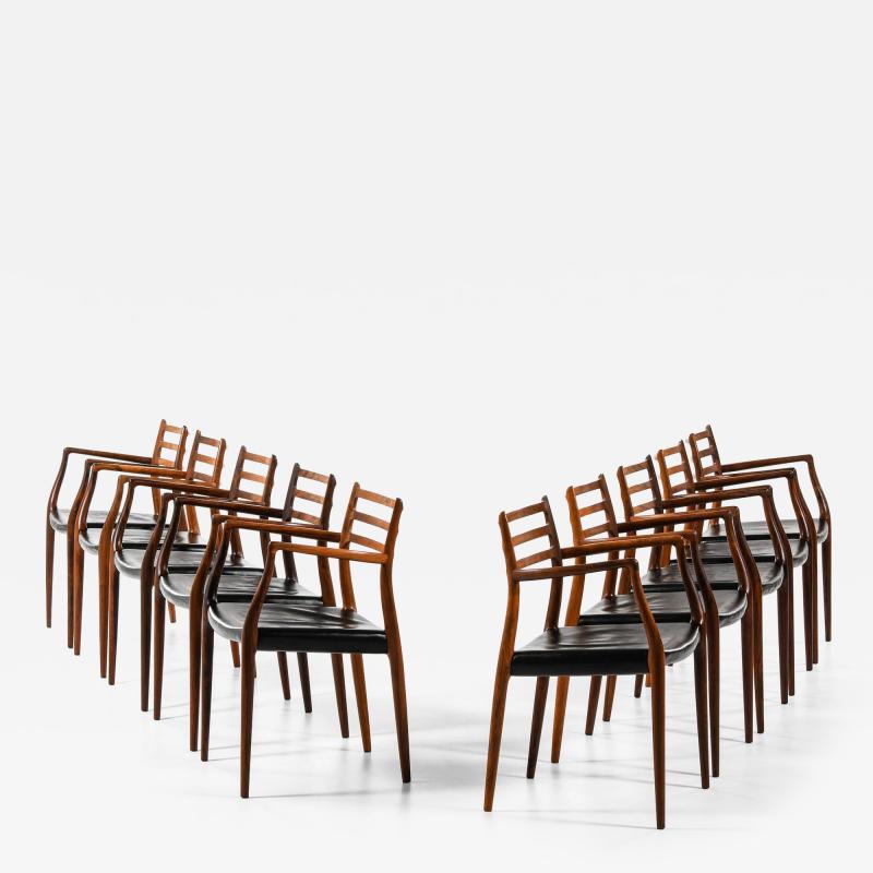 Niels Otto M ller Set of 10 Armchairs in Rosewood and Black Leather by Niels Otto M ller 1960s