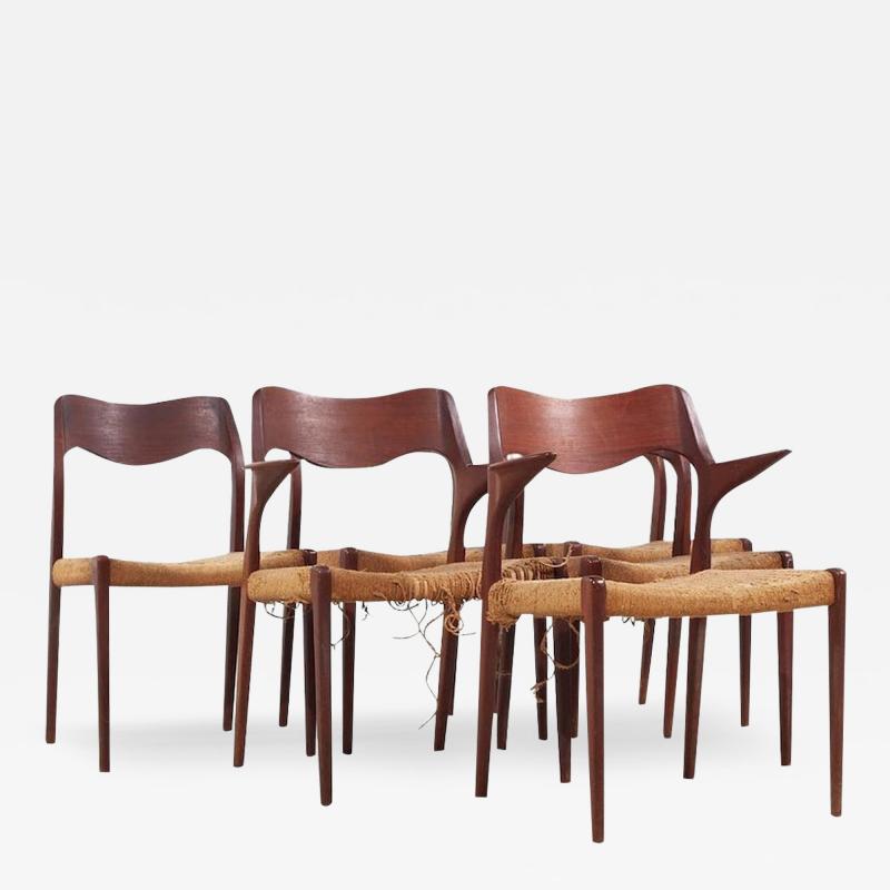 Niels Otto Moller Niels Moller Danish Model 55 and Model 71 Teak Dining Chairs Set of 6