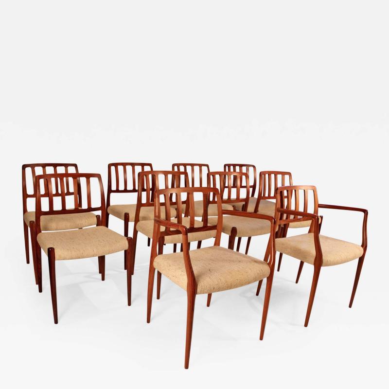 Niels Otto Moller Set of 10 Dining Chairs in East Indian Rosewood by Niels Otto Moller