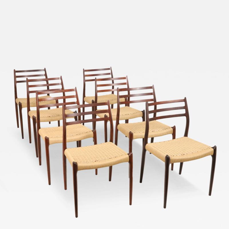 Niels Otto Moller Set of Eight Scandinavian Modern Rosewood Dining Chairs by Niels Otto Moller