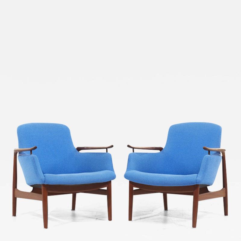 Niels Vodder Finn Juhl for Niels Vodder NV 53 Blue Chairs Pair